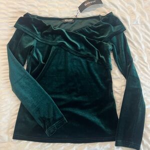 Allegra K Teal Velvet Off-Shoulder Top
